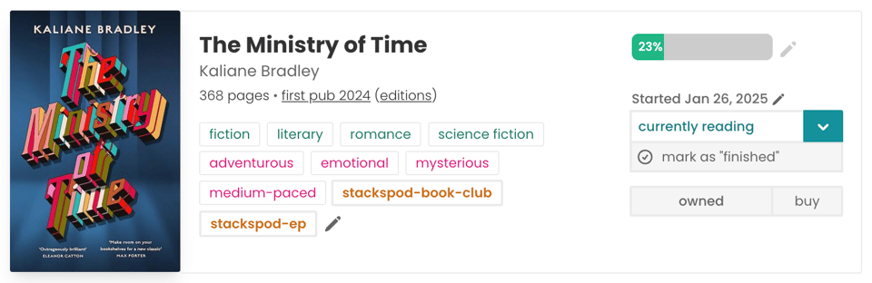 The image displays a book profile for