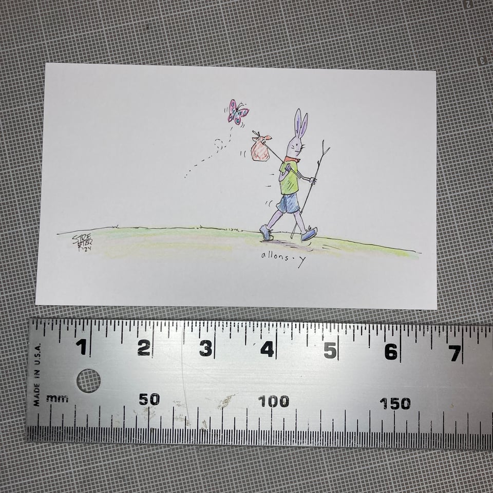 Original drawing of a bunny on their way