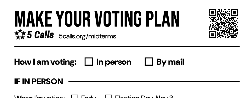 The 5 Calls midterms printable voting plan template