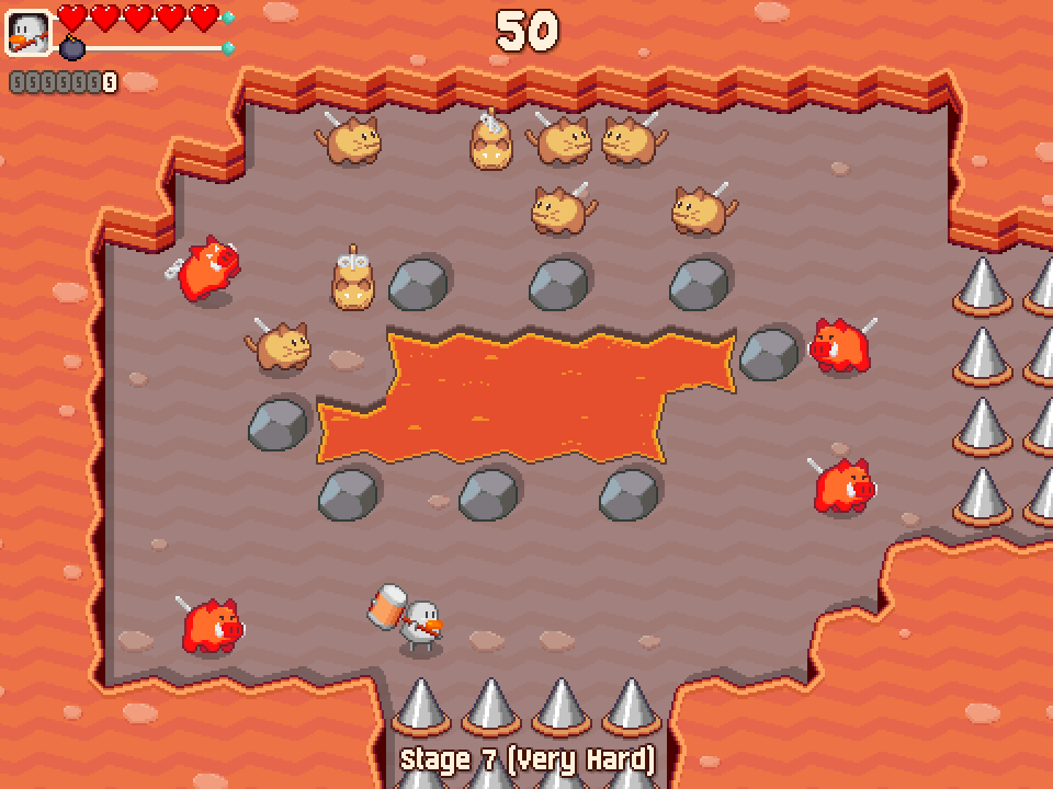 Screenshot of my pixel art game, in a volcano environment with lava