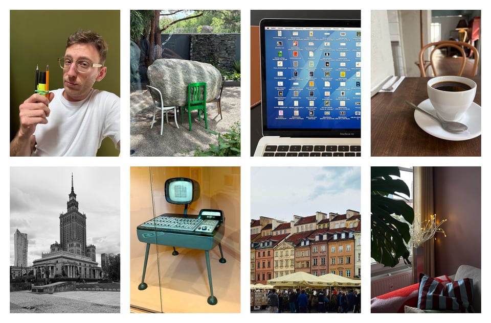 Collage aus dem Mai: Computermuseum, Warschau, ein voller Desktop am Laptop