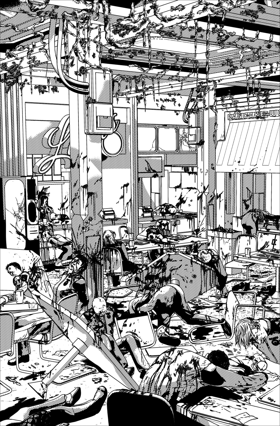 bloody mess in the food court