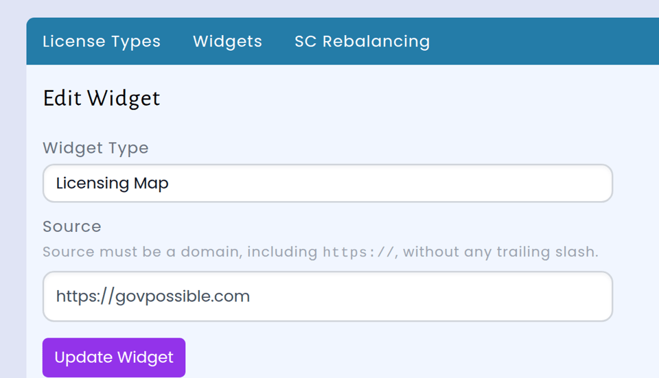 Widget creation form