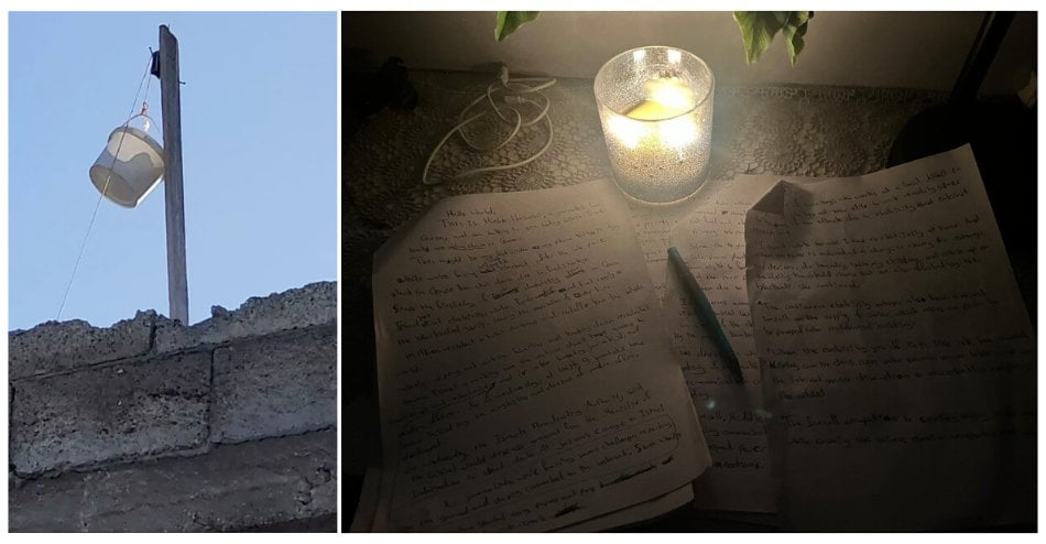 deux photos. Une avec un saut accrocché en hauteur. L'autre une photo de notes en papiers éclairés à la bougie.
