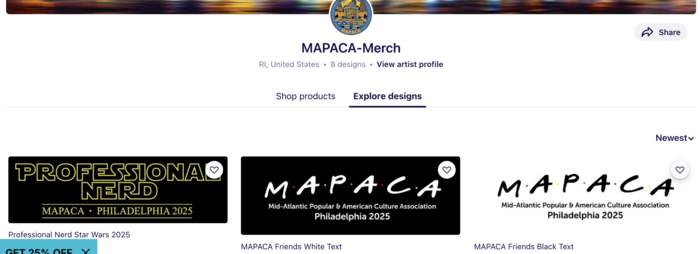 This image screenshot of our merch store on Redbubble.com.