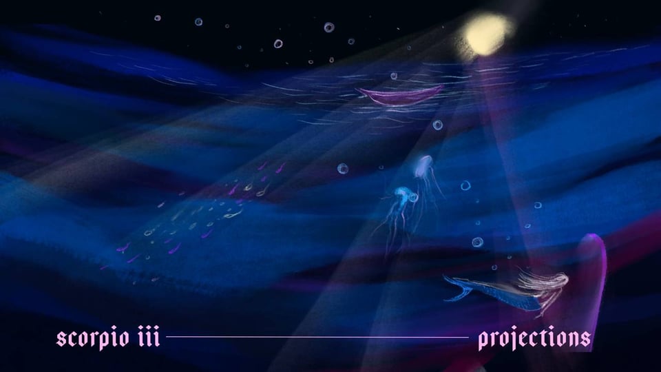 Underwater mermaid with the moon above.