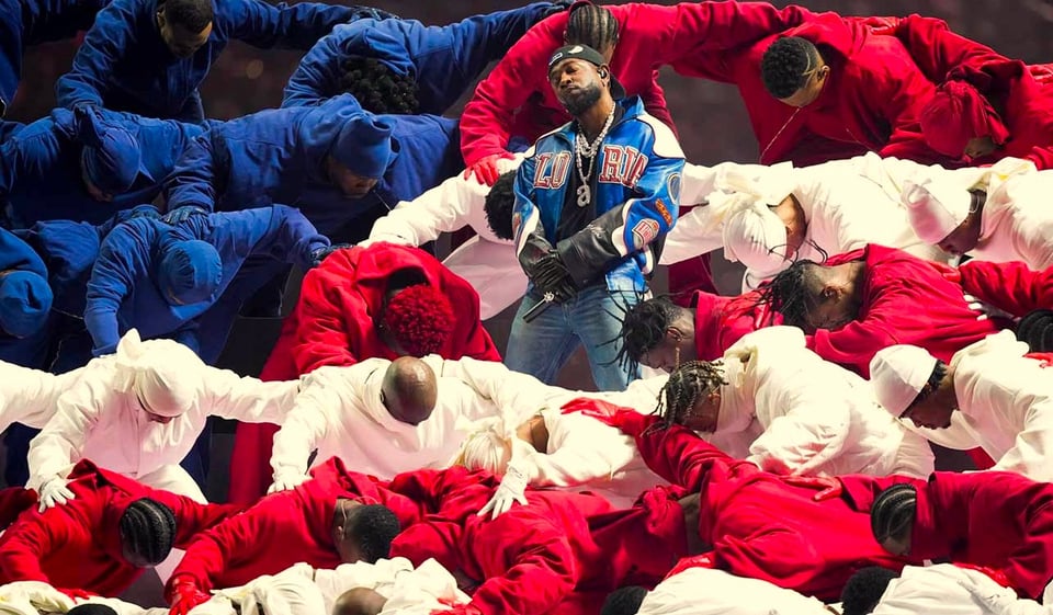 Hip-hop artist Kendrick Lamar performs at last weekend’s Super Bowl. He’s popular but not always polite.