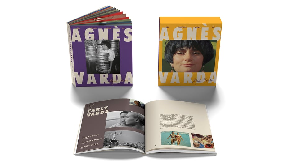 The Complete Films of Agnes Varda box set, featuring the exterior box, film collection, and booklet of essays.