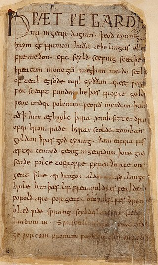 A page of the manuscript of Beowulf.