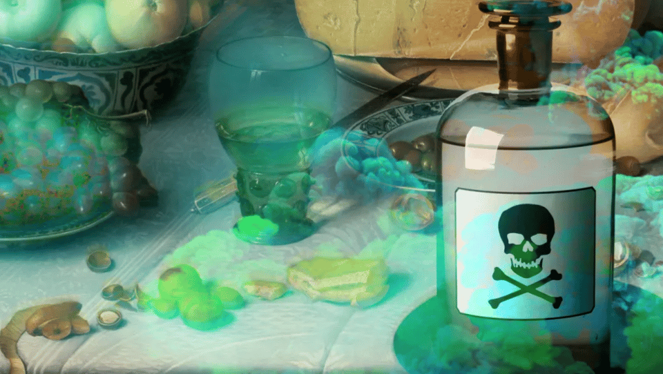 AI-generated image of poison in a glass and a jar