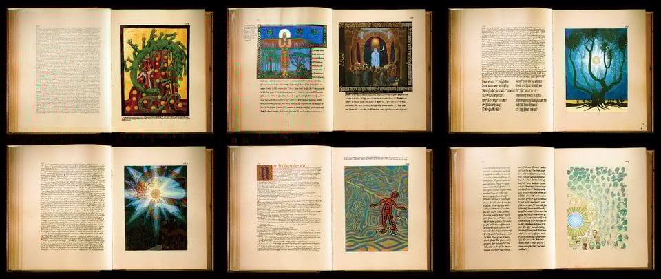 Six spreads of The Red Book, side-by-side. Rich illustrations pair with text.