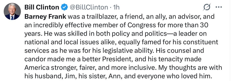 Bill Clinton salutes Barney Frank