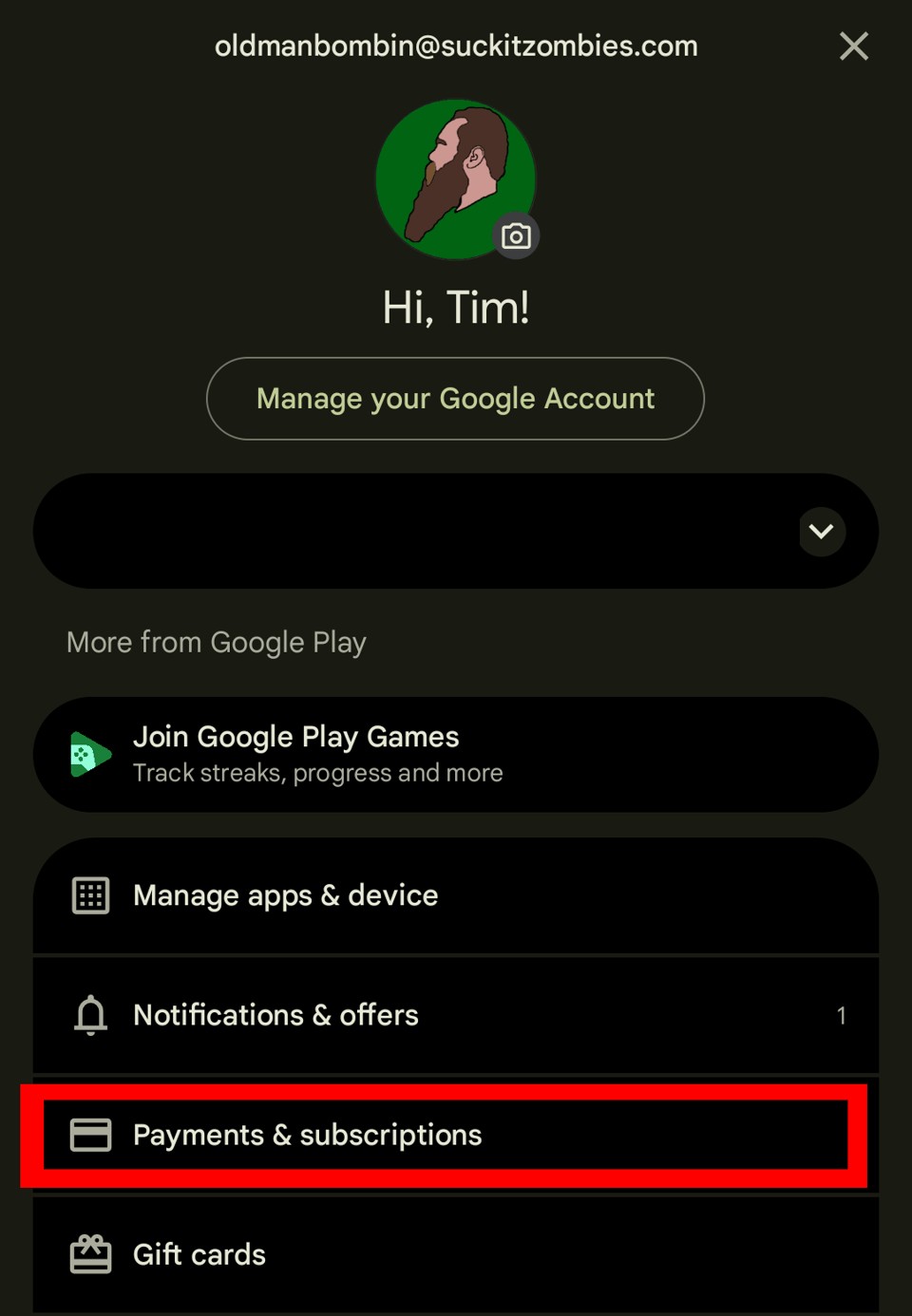 Tap "Payments & Subscriptions"