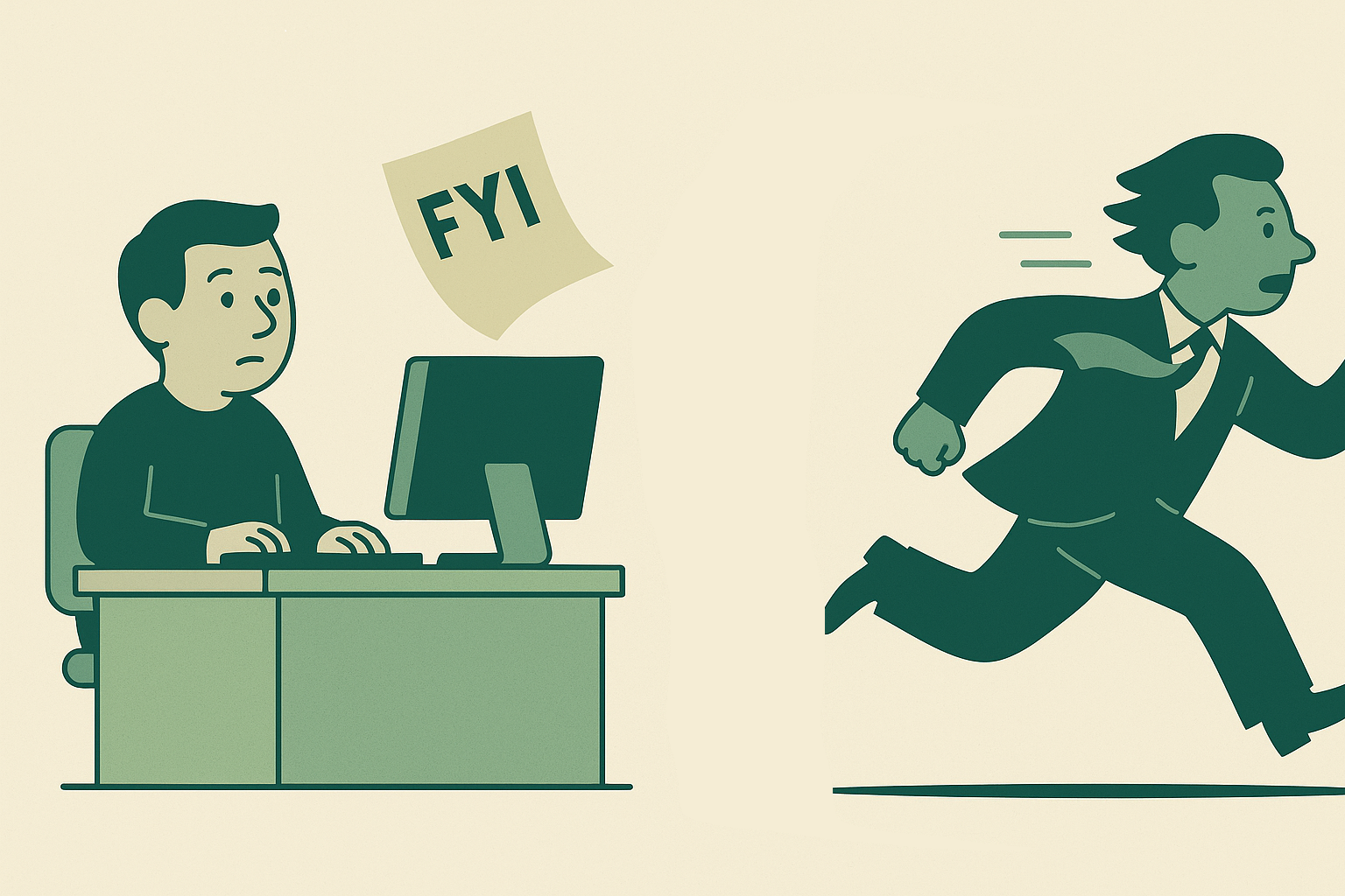 A coworker rushes away after dropping an FYI note on your desk