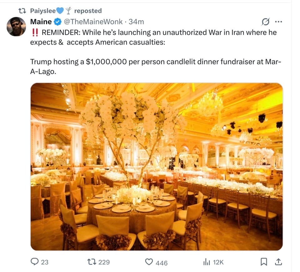 Trump party as he attacks Iran