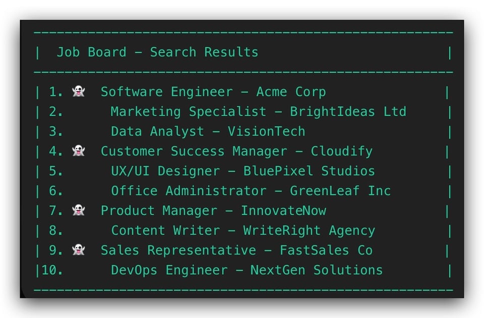A sample list of 10 jobs where 4 are marked with a ghost icon.