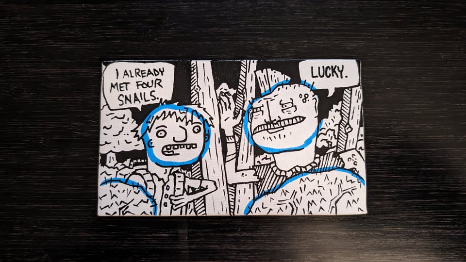 a cartoon of two people in the woods