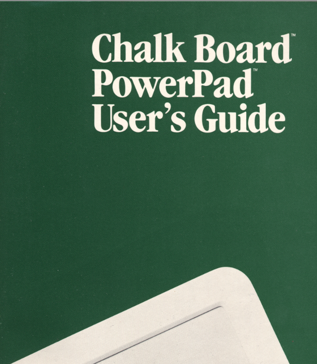 The cover of the PowerPad user guide, which shows half of the device laying flat.