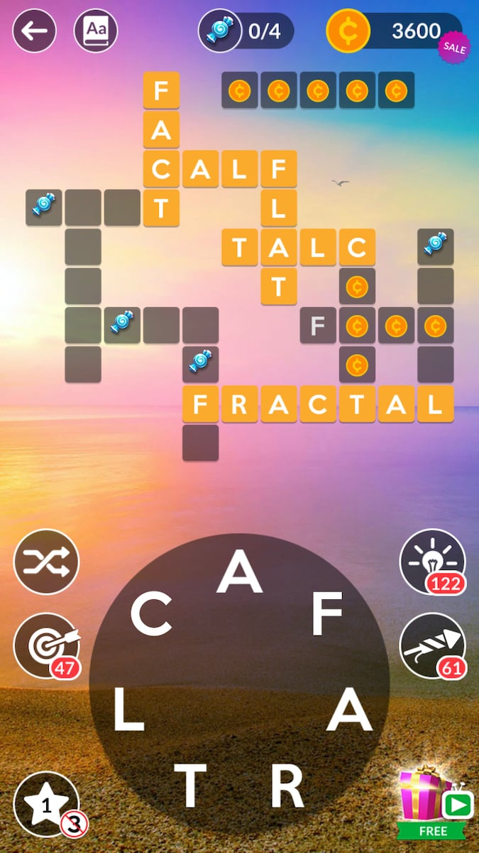 a word puzzle game with jumbled letters in a circle on the bottom of a phone screen and a crossword puzzle board above