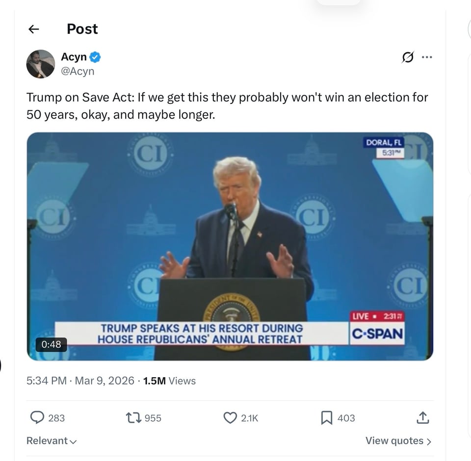 Trump continues to press majority leader John Thune to pass the SAVE America Act