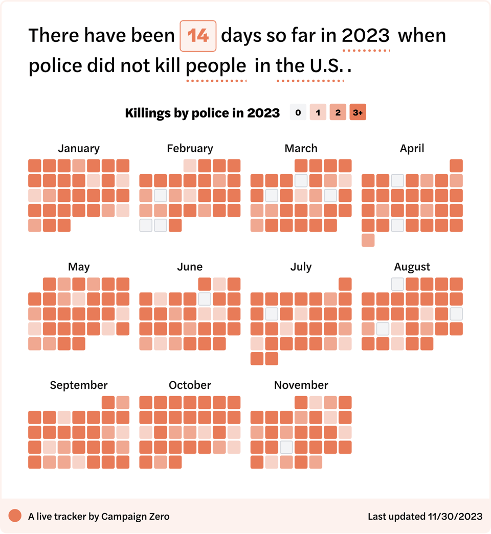 Image of a calendar of US police killings