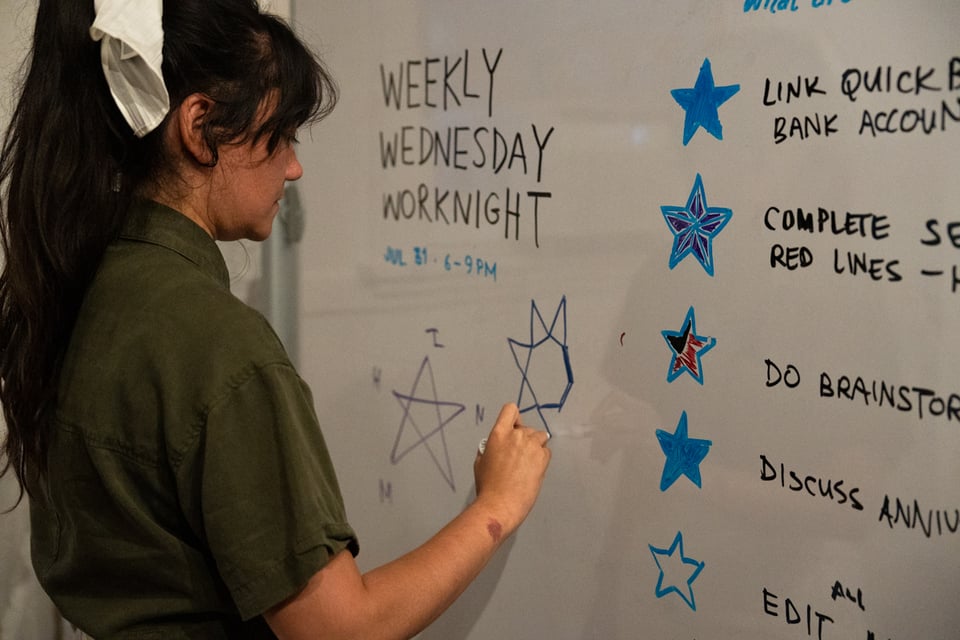 Livvy diagraming hand-holding positions.