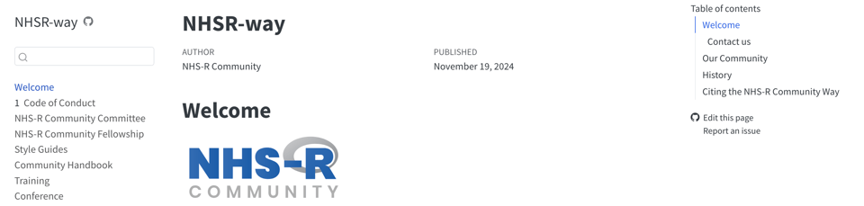 Screenshot of the NHS-R Way book