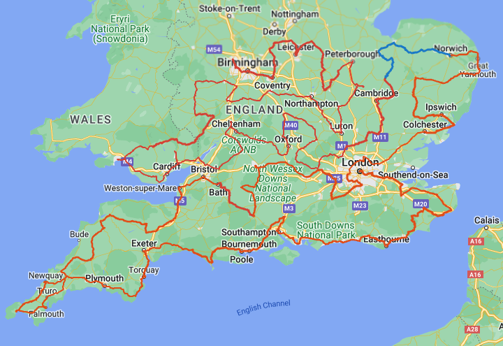 A map of Bensley's route.