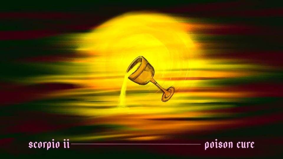 An image of a gold chalice pouring sunlight on to a dark background.