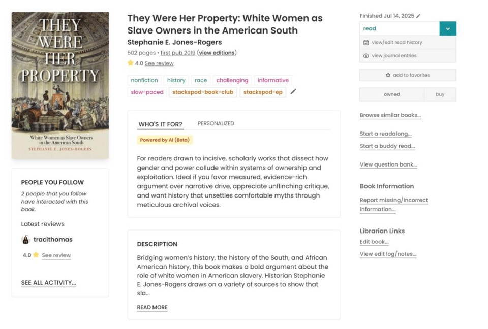 A StoryGraph book page where “Browse similar books…” appears as a text link on the right-hand sidebar, positioned beneath the reading status box and above “Start a readalong…”.