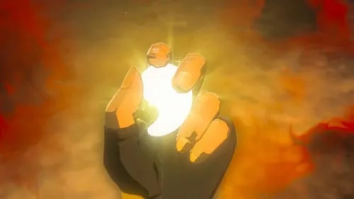 Image capture from TOTK of Link holding a Brightbloom Seed