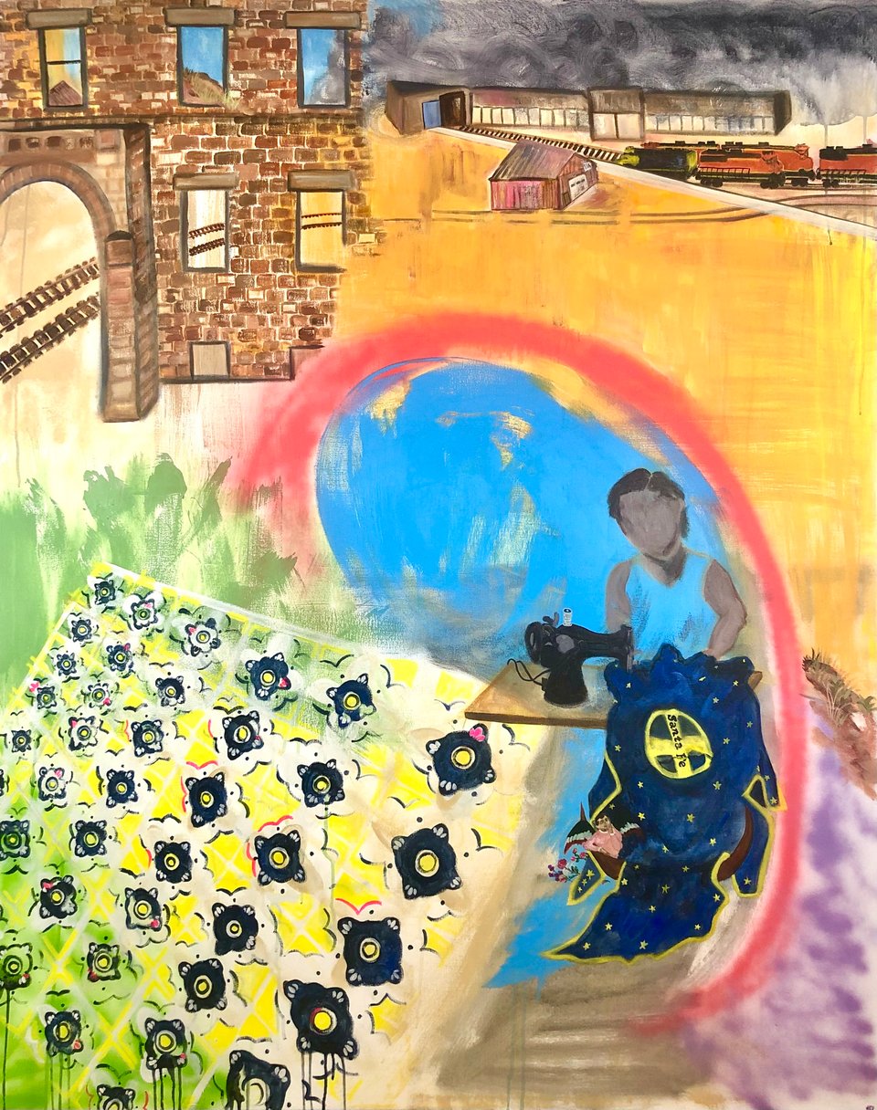 image of painting of a woman sewing