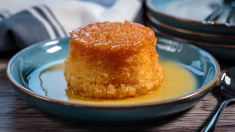 A syrup sponge pudding in a small bit of custard. DELISH.