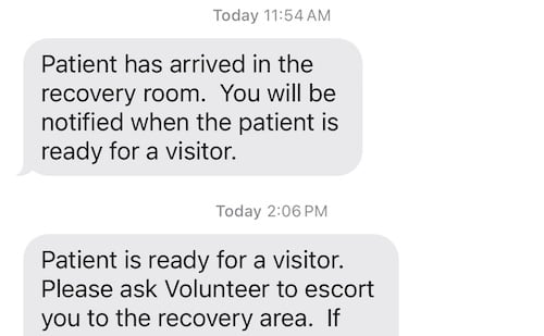 automated text messages from a hospital to a person in a waiting room