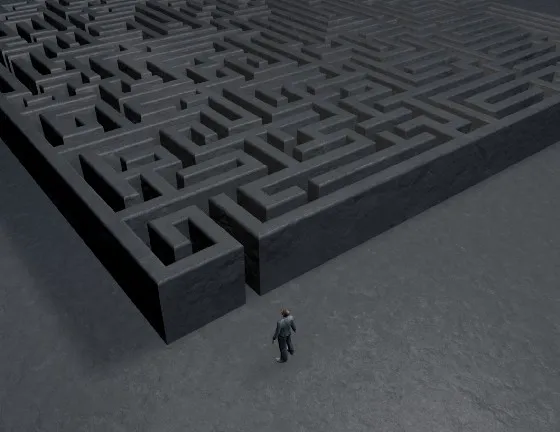 a man standing in front of a maze