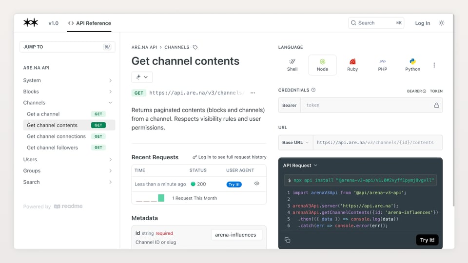 a screengrab of the API