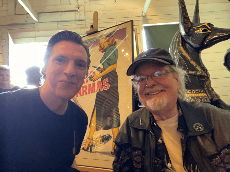 Joseph poses with the great actor Russ Tamblyn, both have golden shovels on their shoulders