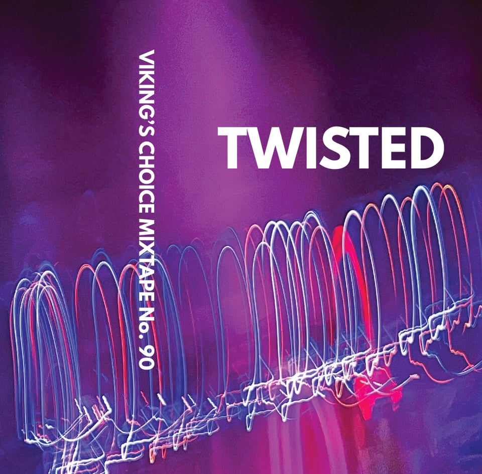 A cassette j-card with the mixtape title TWISTED. Background image is a blown-up section of a crappy concert photo by me... lotta dang Christmas light squiggles.