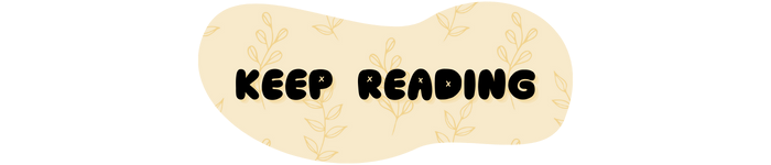 "Keep reading" is written in black bubble font against a yellow, botanical-patterned background shaped like a blob
