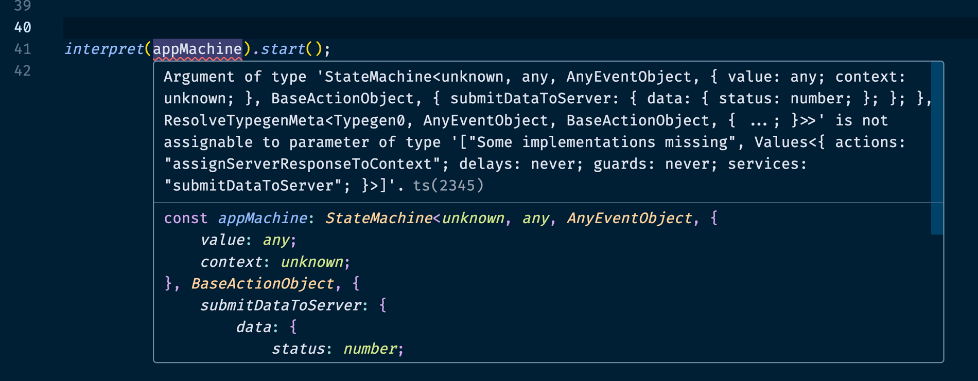 VS Code screenshot showing TypeScript yelling at me