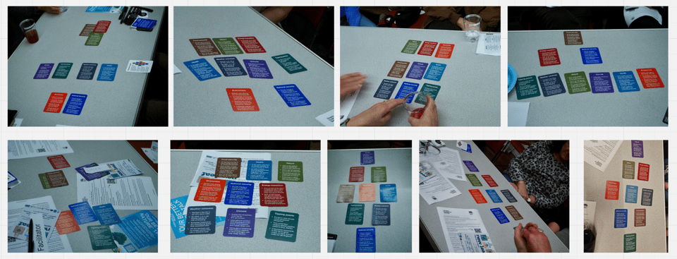 A selection of photos of cards on tables