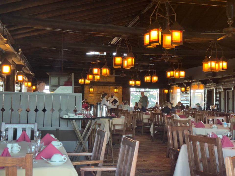 A Craftsman-style dining room at the El Tovar hotel