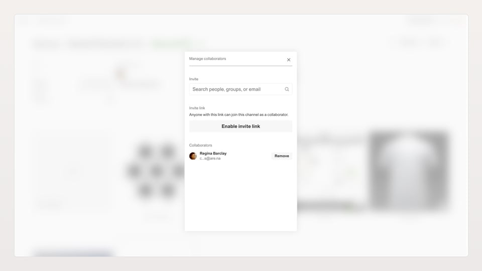 A screenshot of a pop-up that's generated an invite link to send to people you want to be collaborators on your channel.