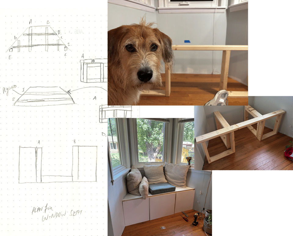 collage of images from the construction of my window seat