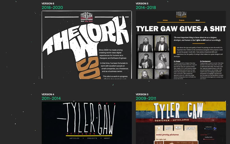 The archive with different previous versions of the website