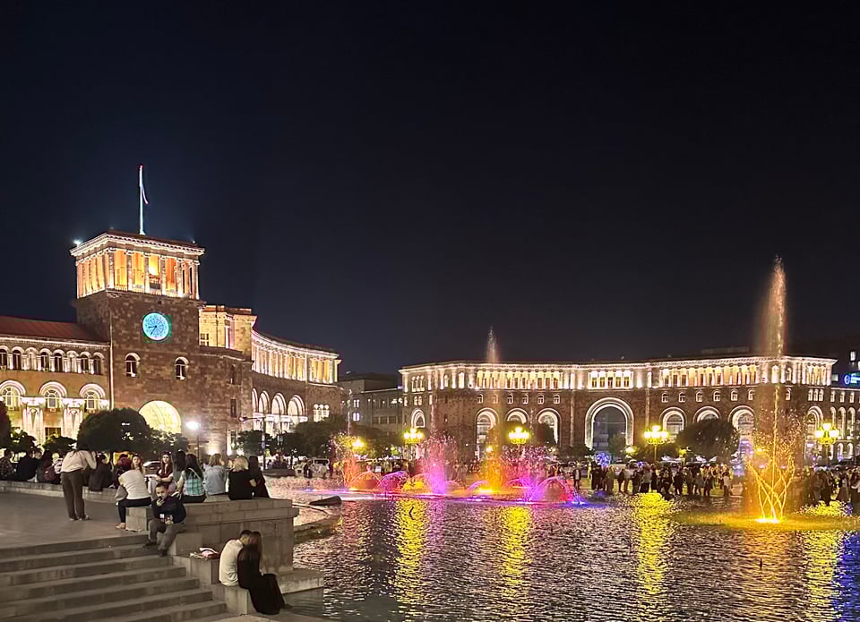 Colorful fountains at night