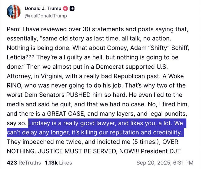 Trump’s tweet insisting on retribution.