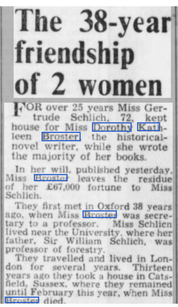 Noticia sobre la amistad de 38 años entre D. K. y Gertrude Schlich.
