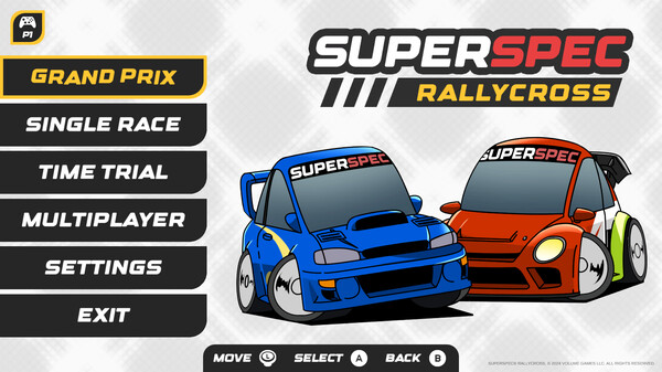 SuperSpec Rallycross promo image of main menu