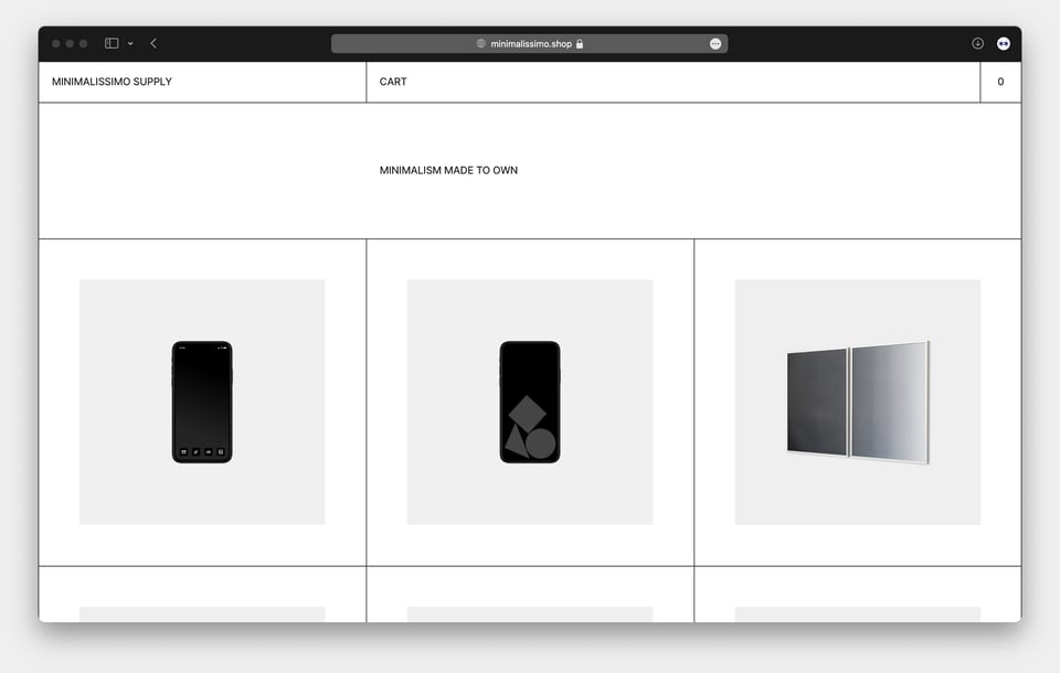 screenshot of Minimalissimo shop website